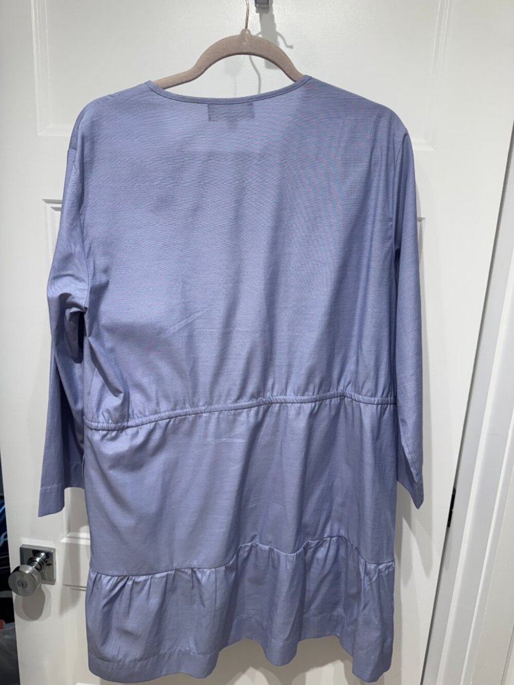 Pomander Place Lucy Dress Blue Tiered Drawstring Waist Mini Dress Size L - Picture 3 of 6